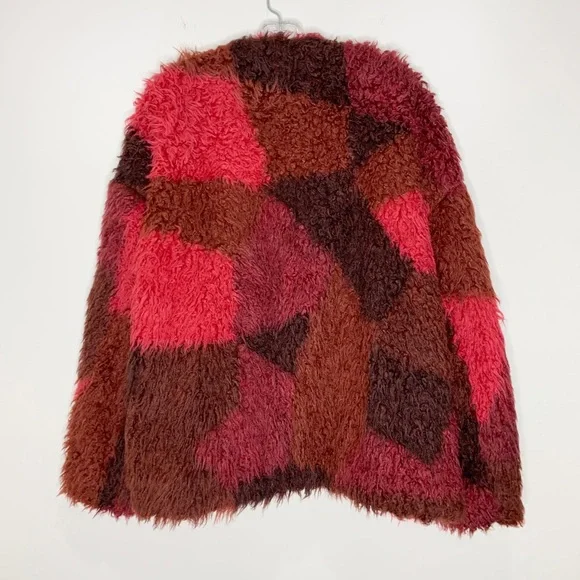 NEW IRO Sechura Patchwork-Effect Faux Fur Jacket *Mixed Red* Sz FR 44 / US 12 - Picture 10 of 16